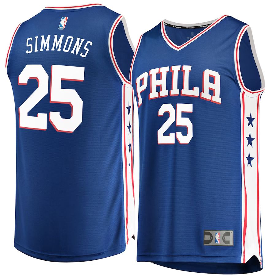 Men Philadelphia 76ers 25 Ben Simmons Fanatics Branded Royal Fast Break Replica NBA Jersey